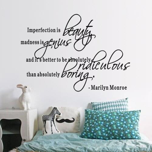 Imperfection Is Beauty Madness Is Genius and Its Better Absolutely Marilyn Monroe Waterproof Living room Vinyl Wall Stickers