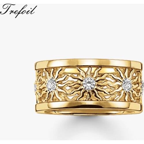 Gold Color Sun Wedding Bands Rings, 925 Sterling Silver Zircon Pave Fashion Jewelry Trendy Gift For Women and Men Anillos Hombre