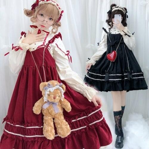 Princess Tea Party Sweet Lolita Dress Bowknot High Waist Victorian Dress+o-neck Long/short Sleeve Lolita Top Kawaii Girl Set