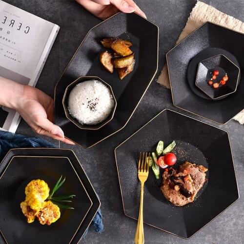 Simple European frosted creative tableware ceramic plate Japanese steak plate household rice bowl dish plate set