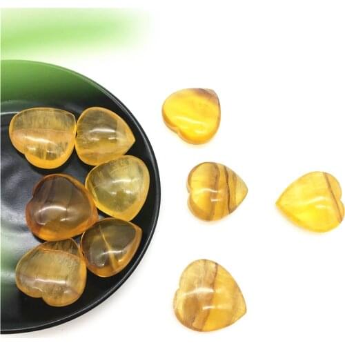Drop Shipping 1 Piece Natural Yellow Fluorite Love Heart Crystal Guardian Gemstone Mineral Jewelry Natural Stones and Crystals