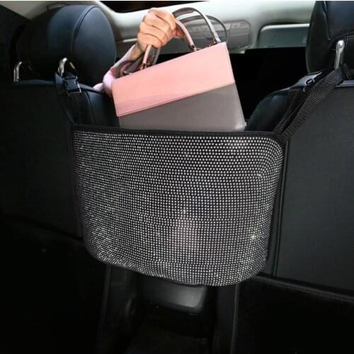 Luxury Diamond Rhinestone Car Storage Bag Rear Seat Storage Bag Multi-pocket Retainer Car Rear Seat Finishing