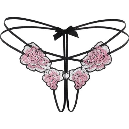 Sexy Women Thongs Hot Open Crotch Panties Lace Underwear Crotchless rose Embroidery G String hot erotic sex Knickers