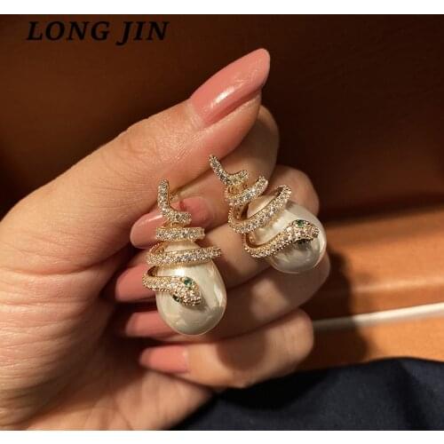 New Korean Gold Color Mad Snake Earrings Pearl Curved Snake-Shaped Surround Exquisite For Women Luxury Simple Earring jewelry