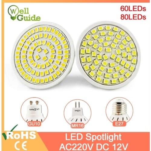 LED Spotlight E27 Gu10 Mr16 AC/DC 12V AC 220V 240V LED Lamp 60/80LEDs 3W 4W Grow Light Lampada Spot LED Bulb Full Spectrum
