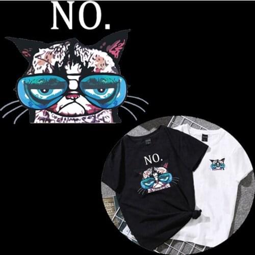 Cartoon Not Happy Cat Patch Iron on Heat Transfer Printing Stickers for Clothes T-Shirt DIY Appliques Thermal Patches Washable