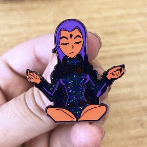 Teen Titans Raven Starfire Glitter Enamel Brooch Pin Backpack Hat Bag Collar Lapel Pins Badges Women Mens Fashion Jewelry Gifts