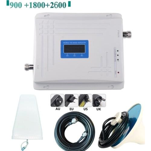 Tri Band 2G 3G 4G Signal Booster GSM 900+(B3)1800MHZ+(B7)FDD LTE 2600 Cellphone Signal Repeater Mobile Cellular Amplifier Kit