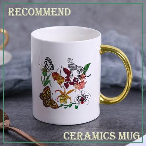 Creative Animal flowers ceramics Mug 400ml,gold handle mug,Flower Tea Set Coffee Cup,Water Milk Coffee Drinkware Gift KTZW-006