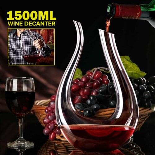 1500ml U-shaped Decanter Luxurious Crystal Red Wine Brandy Champagne Glasses Decanter Bottle Jug Pourer Aerator For Family Bar