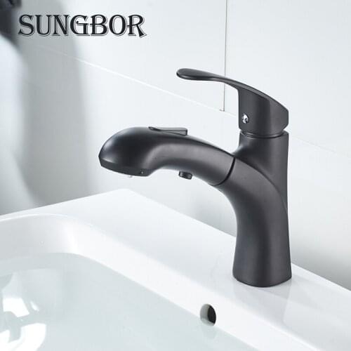 Basin pull out faucet black chrome bathroom shark faucet Single handle bathroom basin taps cold / hot mixer basin sink