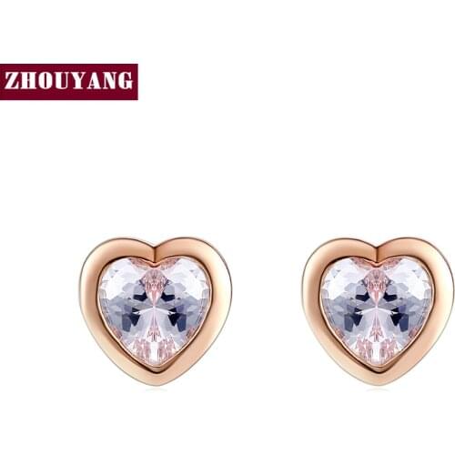 Top Quality ZYE262 Heart Crysta Rose Gold Color Stud Earrings Jewelry Austrian Crystal E732