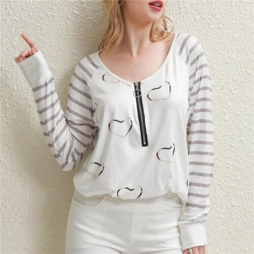 2021 Women Heart Print Blouses Casual Zipper V Neck Shirt Autumn Polyester Long Sleeve Top Elegant Ladies Shirt Streetwear