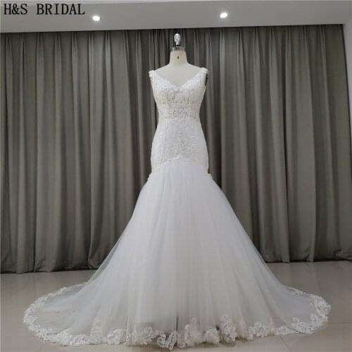 H&S BRIDAL Mermaid Wedding Dresses Lace Wedding Dress 2020 V Neck wedding gown Beading dress wedding Straps vestido de noiva