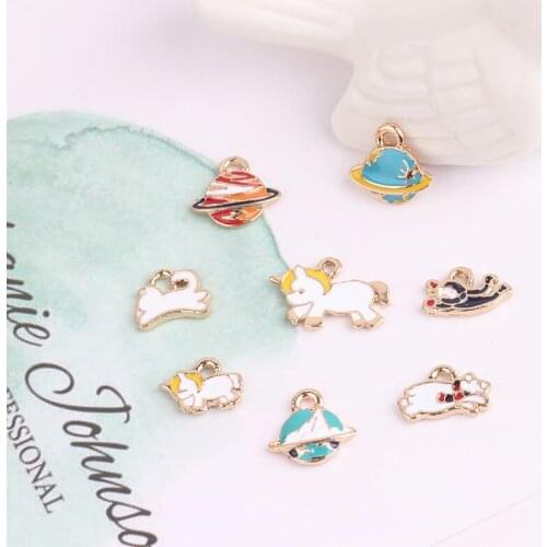 10pcs Diy Accessories Handmade Earrings Bunnies Unicorn Pendant Earrings Wholesale Alloy Material Drip Planet Cartoon Women Star