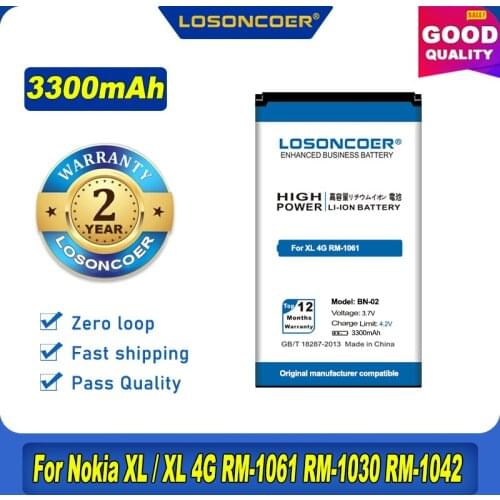 100% Original LOSONCOER BN-02 3300mAh Battery For Nokia XL / XL 4G RM-1061 RM-1030 RM-1042 RM 1061