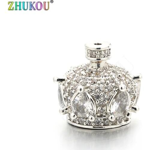 12*11mm High Quality Brass Cubic Zirconia Crown Tassel Caps Diy Jewelry Findings Accessories, Hole: 0.5mm, Model:VM25