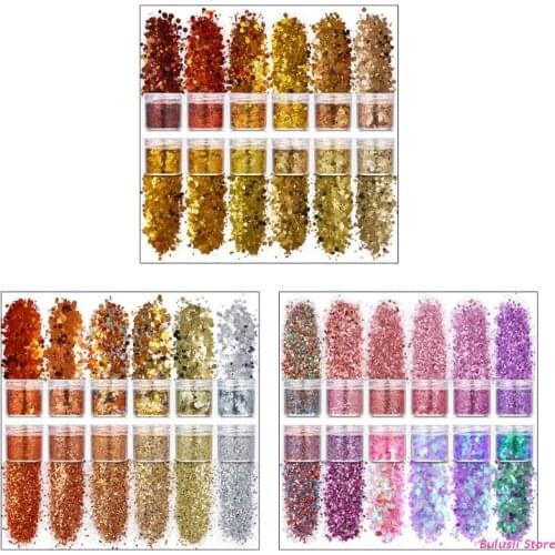 12 Bottles Multicolor Holo Glitter Sequins Acrylic Nail Tips Resin Art Accessories Festival Rave Decoration AXYD