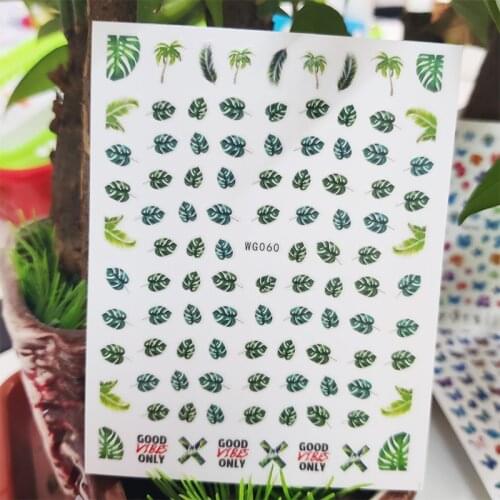 3D Stickers for Nails Green Leaf Coconut Tree Summer Design Nails Art Decoration Manicure Stickers Sliders Nail Foil Accessories