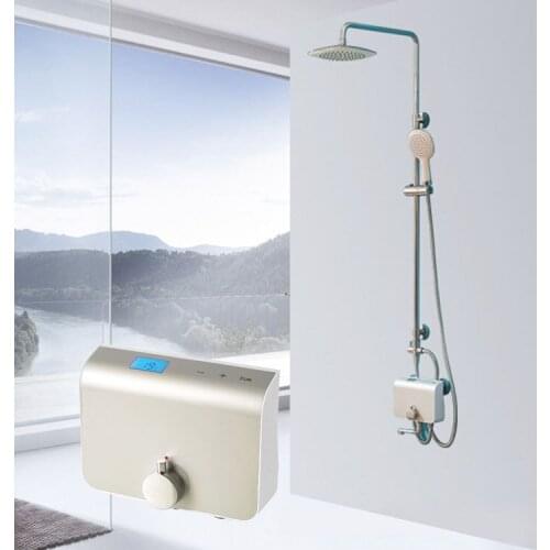 Fourth Generation LCD 2 Way Water Outlets Double Power Supply Thermostat Shower Mixer F103