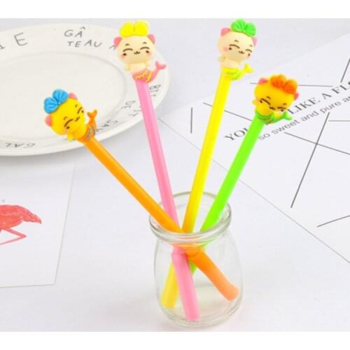 40 Pcs Cartoon Creation Mermaid Gel Pen Soft Gelatin Head Mermaid Black Stationery for Students