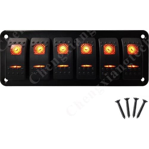 6 Gang Aluminum Rocker Switch Panel Orange Led On Off Toggle Switch IP65 Car Boat Marine Yatch Caravans DIY