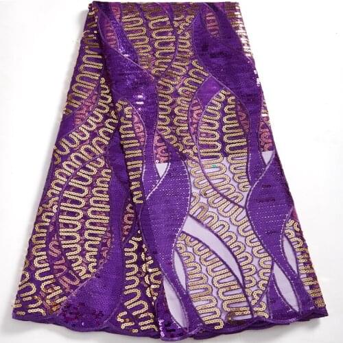 African Lace Fabric 2021 Latext Hot Sale Purple French Tulle Mesh Sequins Nigerian Laces 5 Yards Sewing Dersses For Women A 2567