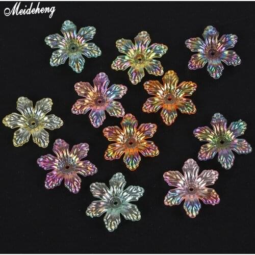 Acrylic Transparent Snowflakes Flower Beads for Jewelry DIY Making Six Petals Life Fortune Tree Accessory Colorful Beads