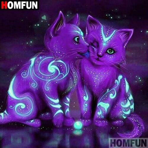 HOMFUN 5D DIY Diamond Painting Full Square/Round Drill "Animal cat" 3D Embroidery Cross Stitch gift Home Decor A01193