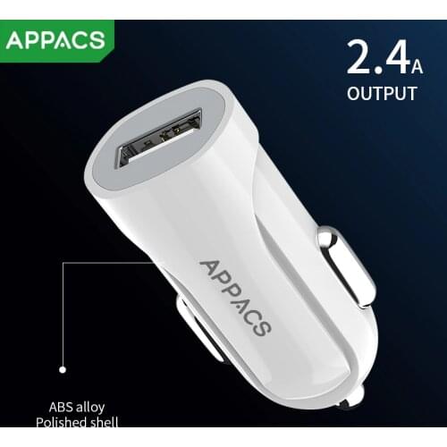 APPACS Mini USB 2.4A Car Charger For Mobile Phone Tablet GPS Fast Charger Car-Charger USB Car Phone Charger Adapter in Car