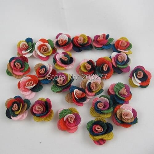 Free shipping!36pcs/lot 1 inch New polyester small fabric flower multi color rose flowers fashion accessory