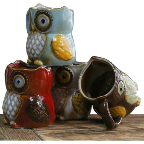 Free shipping Creative Owl design Morning Coffe Milk Tea Porcelain Color Ceramic Mugs for Home Office Unique Gift collection