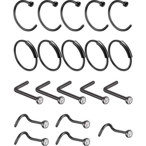 BONISKISS 20pcs/lot Stainless Steel Nose Piercing L-Shaped Stainless Steel Nose Rings Studs Screw Opal Nose Stud Piercing