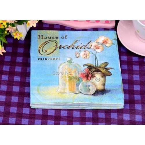 Paper napkins Color blue flower vase printing Wedding party napkins Color Napkin Paper 60% Virgin Wood napkin free shipping