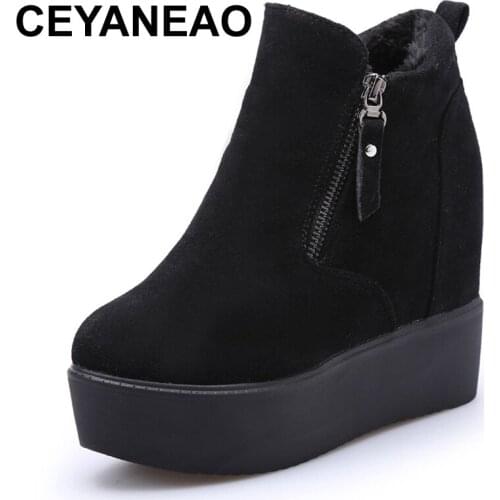 CEYANEAO 2018 Fashion Warm Women Winter Boots Platform Zipper Boots Female Casual Winter Shoes With Fur Ladie Ankle BootsE766