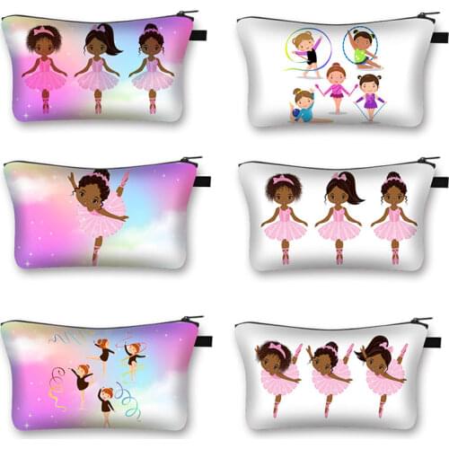 Ballet Dancer Girl 3D Cosmetic Bag Travel Casual Afro Girl Printed Cosmetic Case Fashion Portable Makeup Bag Gift