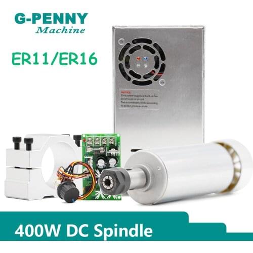CNC DC Motor 400w ER16 ER11 High Speed Air cooling Spindle motor with speed controller 400w 48v DC Power Supply Clamping Bracket