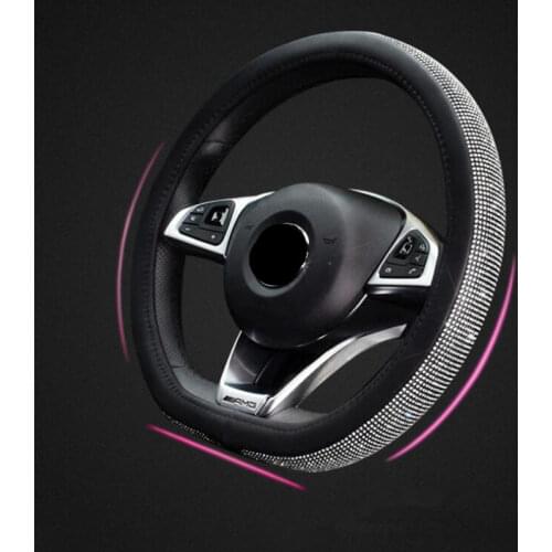 D shape Car Leather Steering Wheel Covers Cap Steering Wheel Crystal For VW GOLF 7 2015 POLO JATTA Interior Accessories