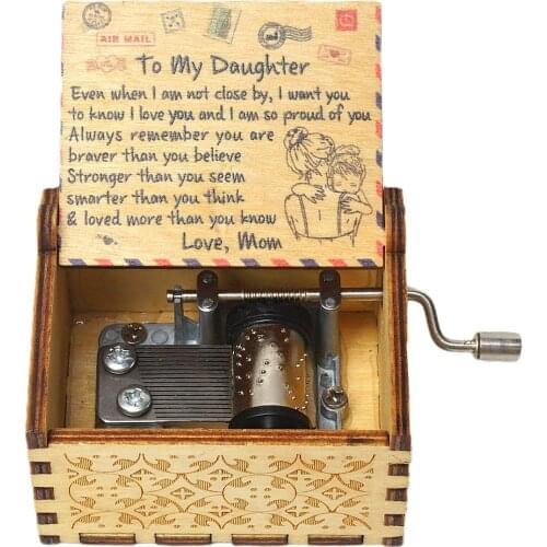 Wood Music Box for Daughter,Hand Cranked Laser Engraved Vintage Musical Boxes Case Gifts for Birthday/Christmas/Thanksgiving