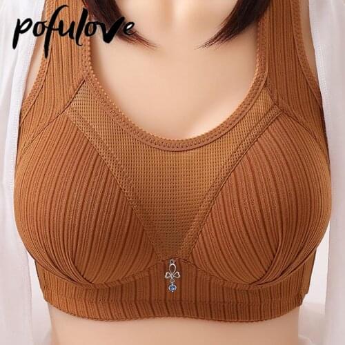 Women Push Up Bra Plus Size Bras Seamless Cotton Bralette Thin Cup Breathable Wireless Underwear Elderly Mother Brassiere Gather