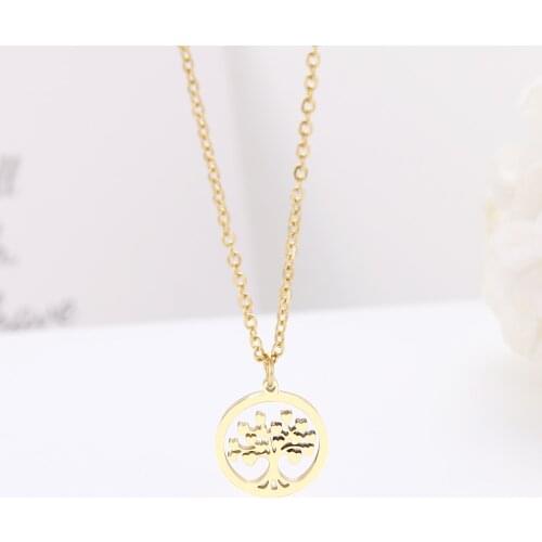 DOTIFI Stainless Steel For Women Tree Of Life Round Pendant Necklaces Gold and Silver Color Necklace Engagement Jewelry