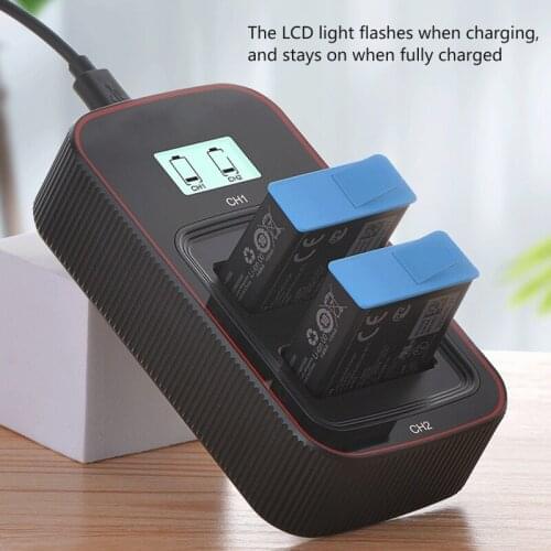 For Go Pro Hero 9 Black dual double Channel Battery charger LCD display Type C Charging Cable For go pro 9 Accessories
