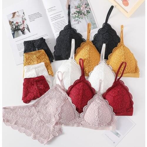 French Lace Bralette Sexy Seamless Underwear Set Women Push Up Bra And Panty Set Female Brassiere Embroidery Lingerie Set