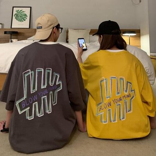 Hip-hop Couple Short-sleeved T-shirt Summer Korean Version Loose Casual Man T-shirt Fish Bones Printing Short Sleeve T-shirt