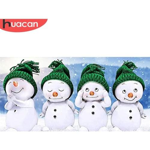 HUACAN 5D Diamond Painting Snowman Full Square Round Drill Diamond Embroidery Cartoon Cross Stitch Kit Christmas Decoration
