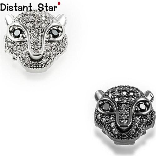 11*12mm Leopard Head Exquisite Brass Cubic Zirconia Diy Mens Beads Bracelet Jewelry Making Accessories Connector Finding Hole