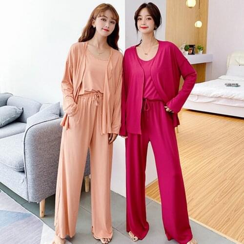 3 Piece set new autumn winter pajamas for women casual loose modal sleepwear home suit korean ladies pijama 2020 pyjama femme