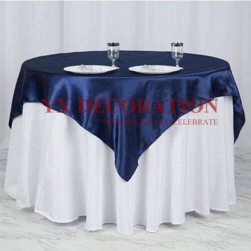 Nice Looking 145x145cm Square Satin Tablecloth Overlay Table Cloth For Wedding Event Banquet Decoration