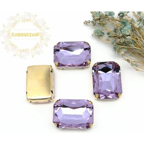 Crystal violet Rectangle Glass Crystal sew on rhinestones with FOUR gold claw Diy wedding dress accessories Free shipping
