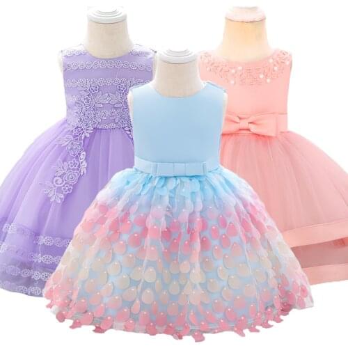 New Baby Sweetl Newborn Lace Wedding Dress Baby Girl Bow Pattern For Toddler 6-24 months Birthday Party Baptism Baby Dress